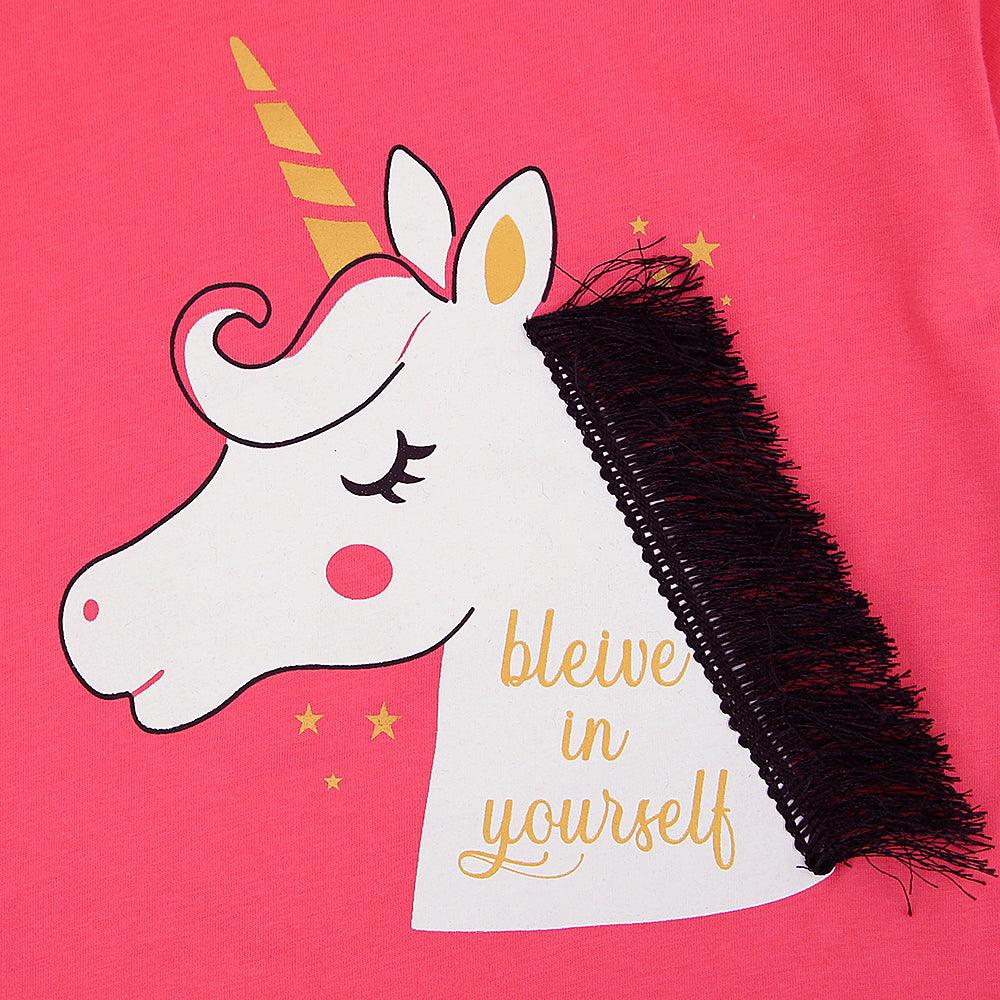 Girls Unicorn Printed Soft Cotton T-Shirt 9 MONTH - 10 YRS (MI-10941) - Brands River