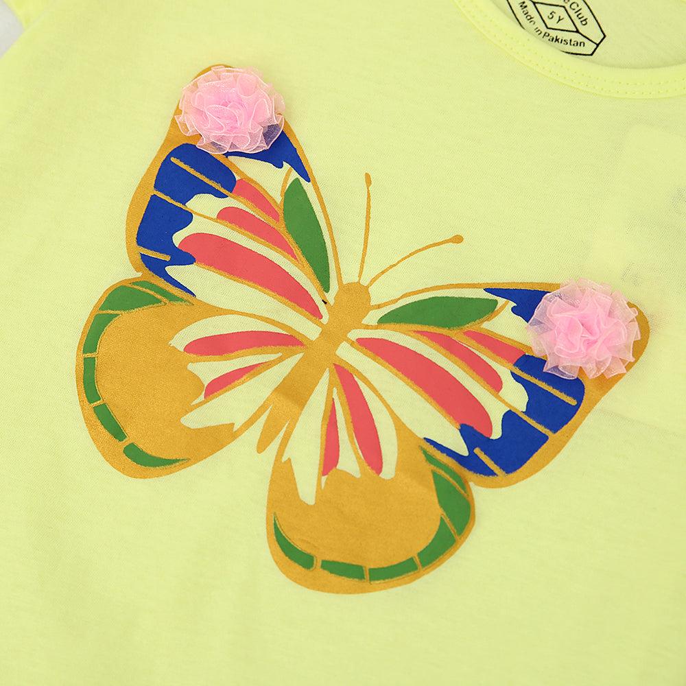 Girls Butterfly Printed Soft Cotton T-Shirt 9 MONTH - 10 YRS (MI-10945) - Brands River