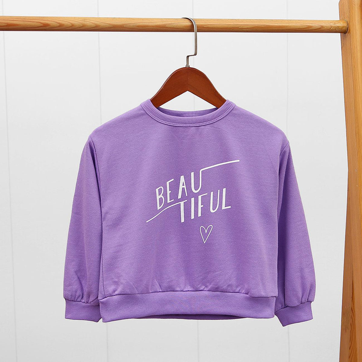 Girls Purple &quot;Beautiful&quot; Printed Fleece Sweatshirt (LF-10037) - Brands River