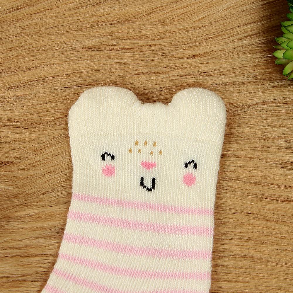 Babies Stripe &amp; Kitty Face Pattern Super Soft Socks New Born To 6 Months (SO-00335) - Brands River