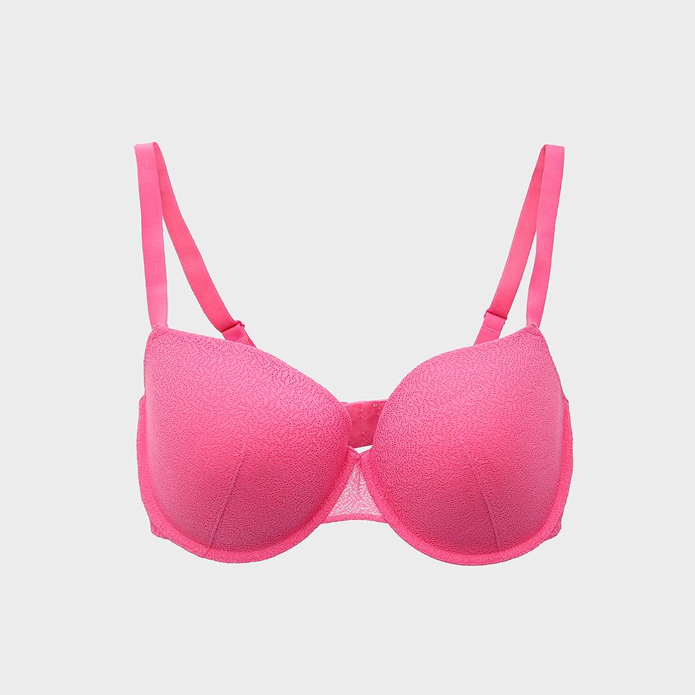 Women Wired Padded With Hook Pink Bra With Lace Detail (BR-11769) - Brands River