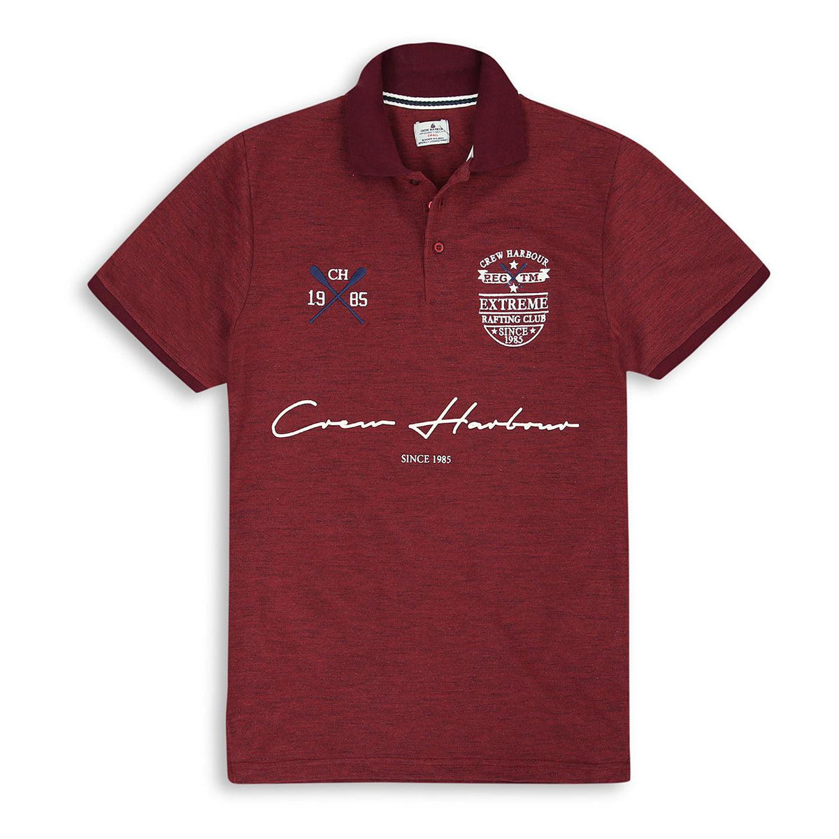 Mens Burgundy Premium Quality Slim Fit Embellished Embroidered Pique Polo Shirt (CR-11252) - Brands River
