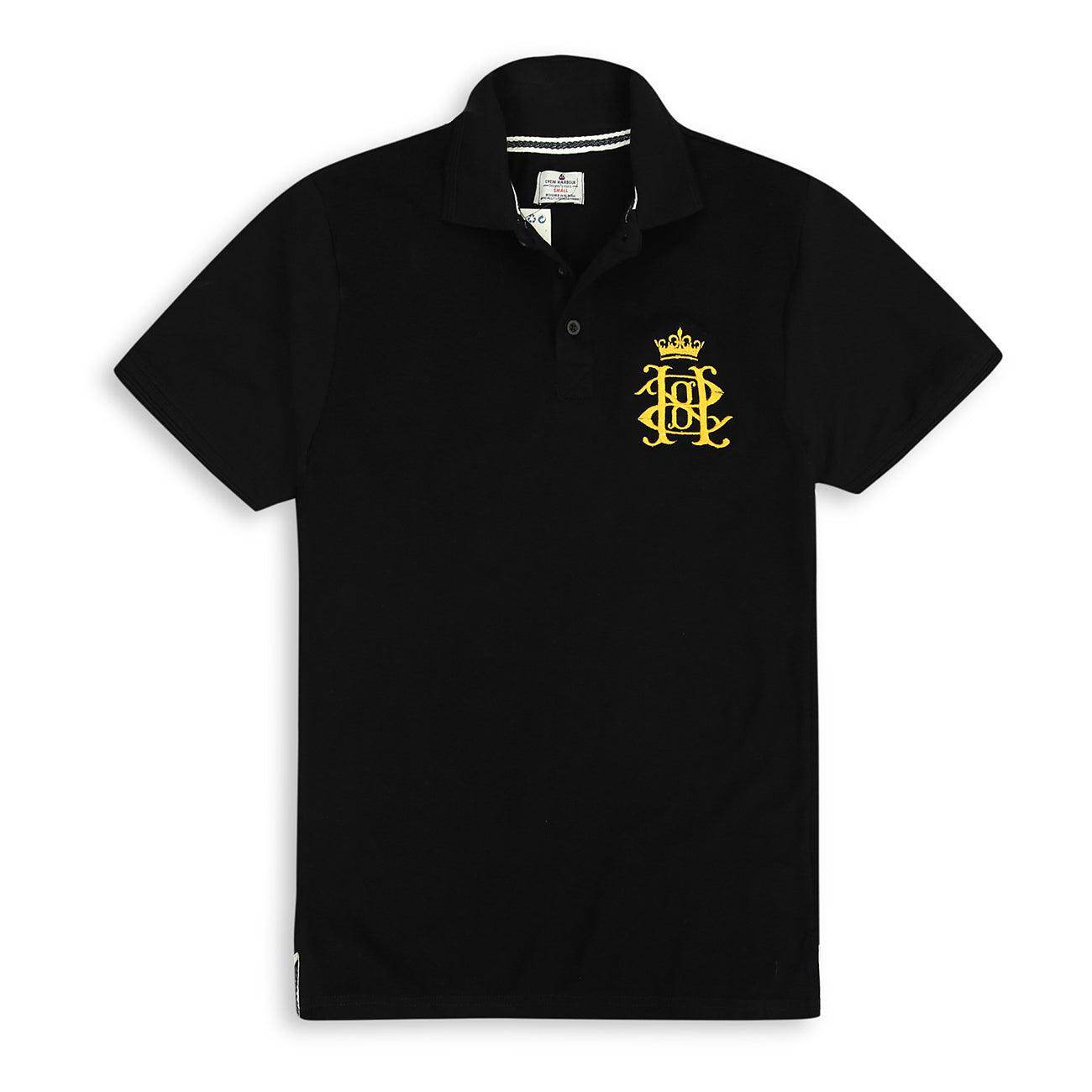 Mens Premium Quality Black Slim Fit Signature Pique Polo Shirt (CR-11250) - Brands River