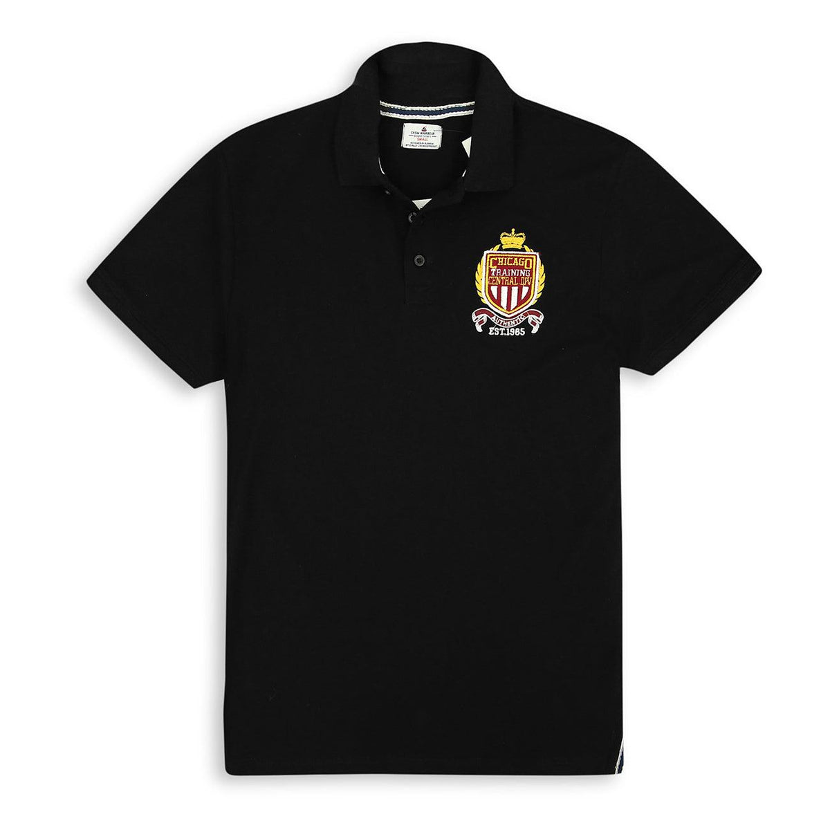 Men Premium Quality Black Slim Fit Embellished Pique Polo Shirt (CR-11241) - Brands River