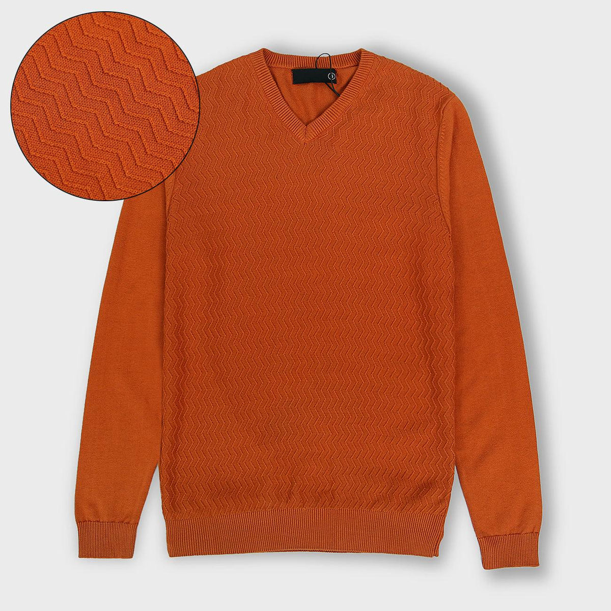 Mens Orange Premium Quality Waves Knitted Wool Sweater (GL-10323) - Brands River