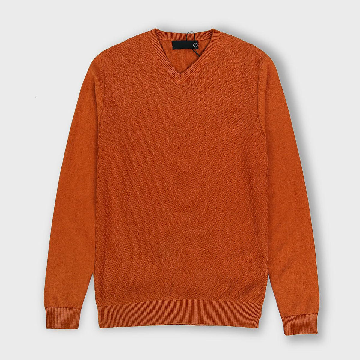 Mens Orange Premium Quality Waves Knitted Wool Sweater (GL-10323) - Brands River