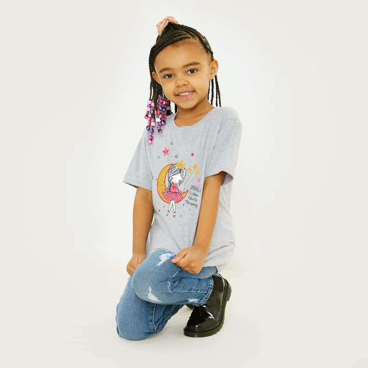 Exclusive Printed Soft Cotton Gray T-Shirt For Girls 9 MONTH - 10 YRS (MI-10969) - Brands River