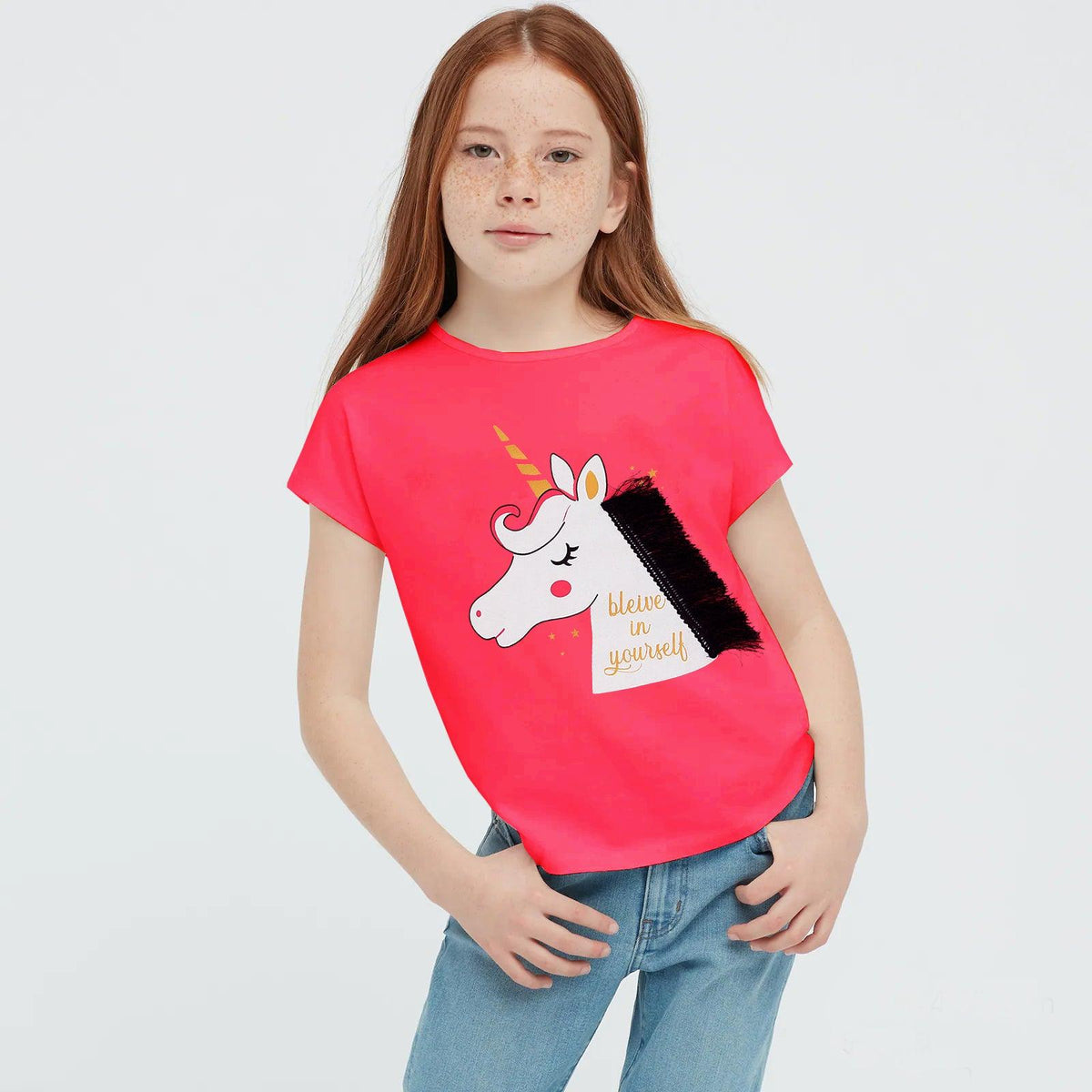 Girls Unicorn Printed Soft Cotton T-Shirt 9 MONTH - 10 YRS (MI-10953) - Brands River